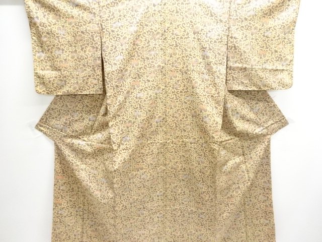JAPANESE KIMONO / ANTIQUE KIMONO / SILK / OSHIMA TSUMUGI / FLORAL ARABESQUE